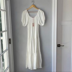 Worn once- Lisa Says Gah Linen Blend Joni Frock Midi Dress White